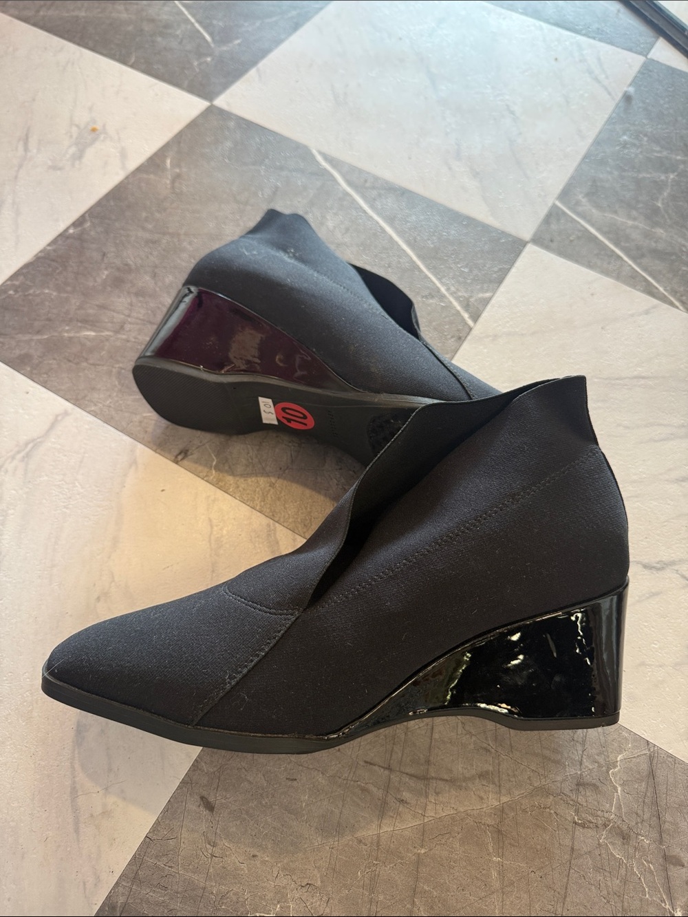 AEROSOLES Black Wedge Ankle Boots with Patent Heel